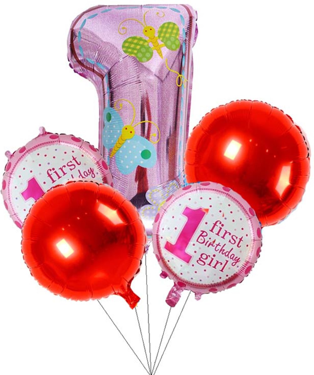 Ballonnen set First birthday girl roze